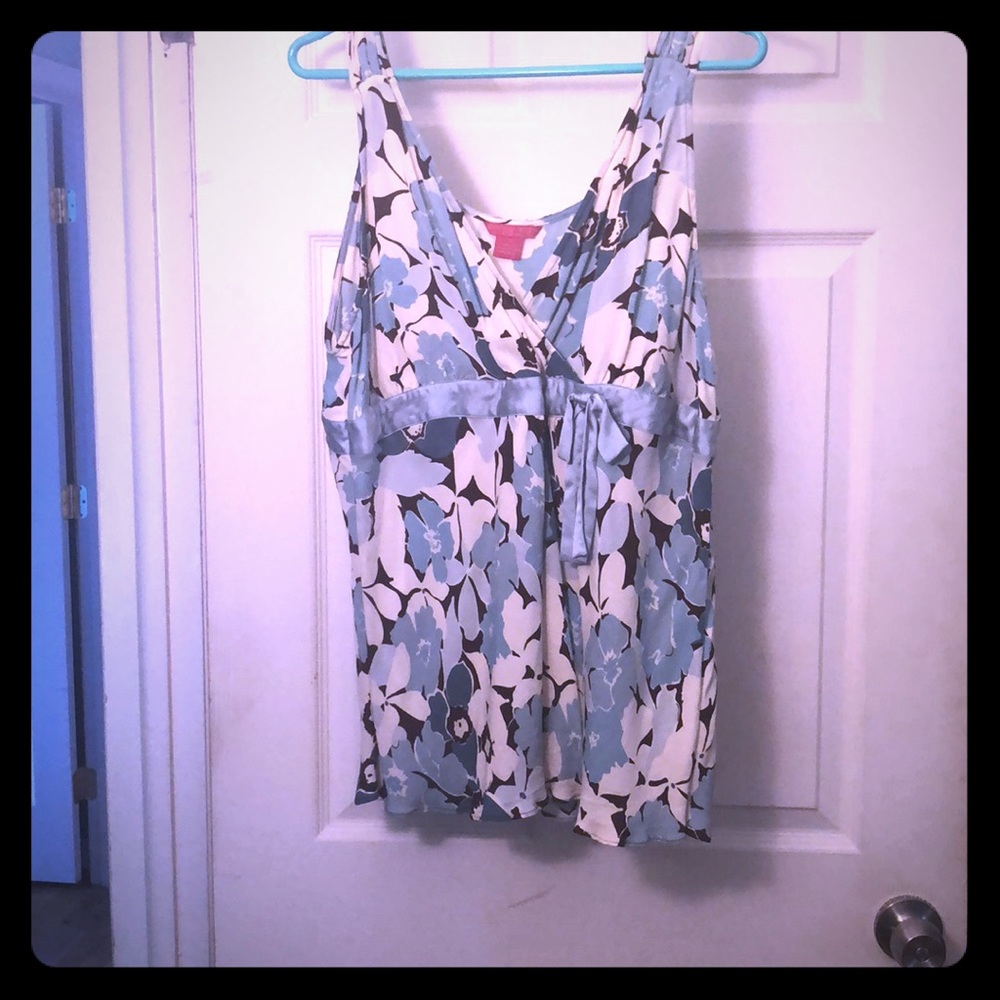 Silk blue floral print tank top